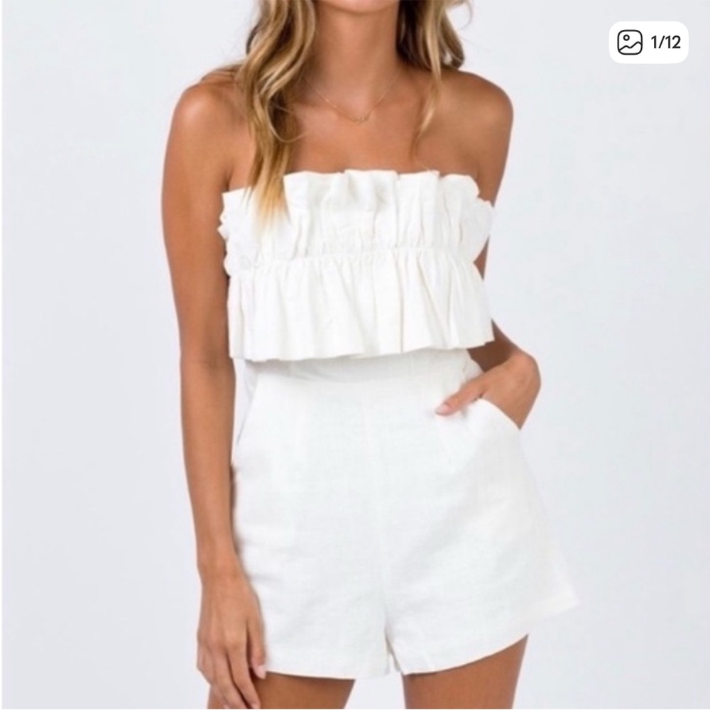 NWT White Strapless Ruffle Romper